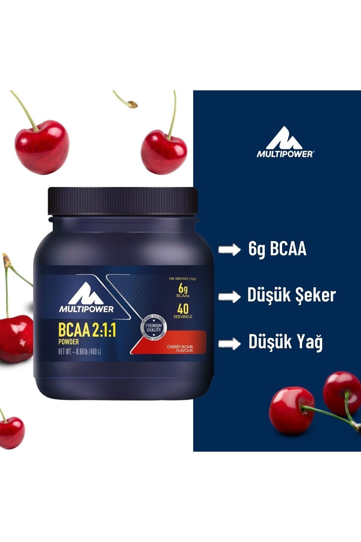 Multipower Bcaa Powder 400 Gr Kiraz Aromalı Amino Bcaa Glutamin Protein Karbonhidrat Gain