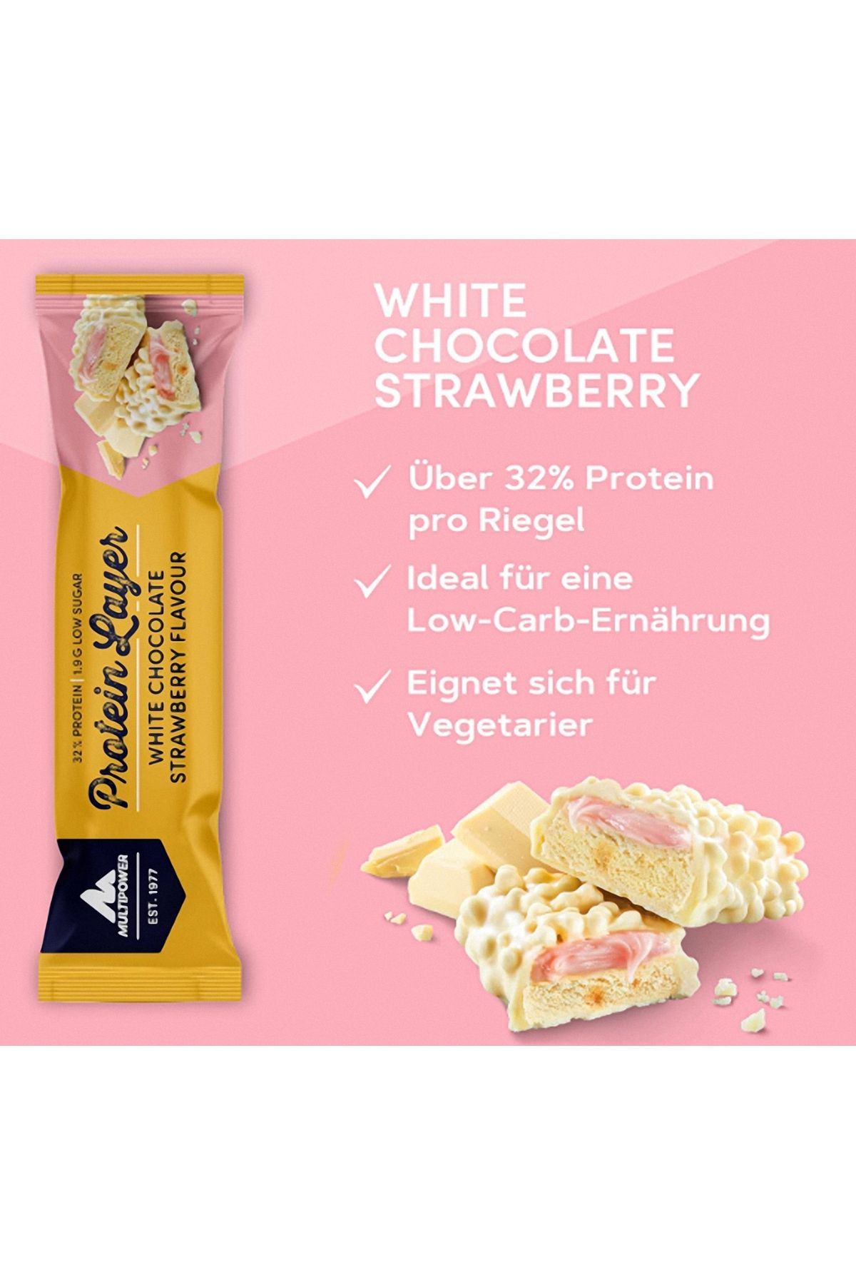 Multipower Protein Layer 50 Gr 18 Adet BEYAZ ÇİKOLARA ÇİLEK Aromalı