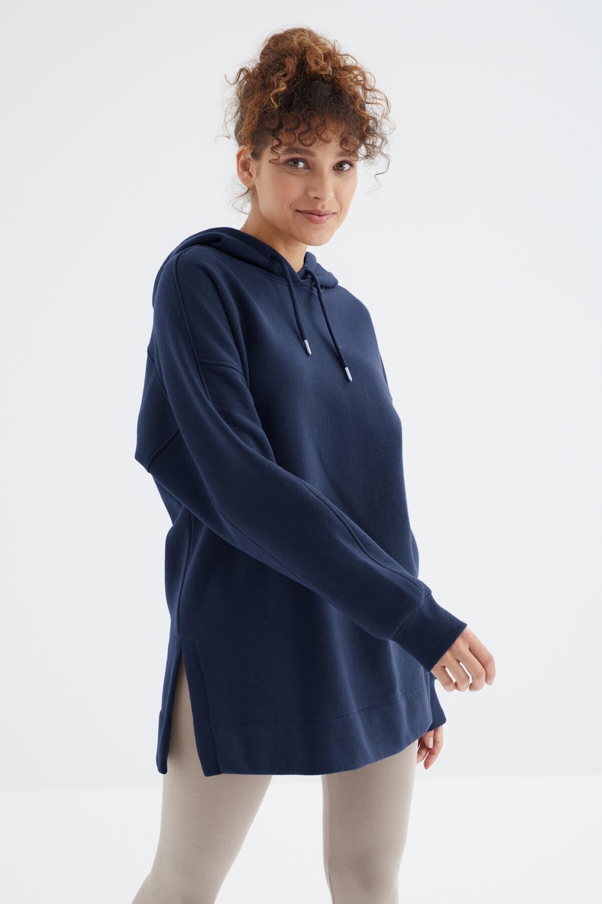 TommyLife İndigo Reglan Kol Basic Kapüşonlu Oversize Sweatshirt Tunik - 97242