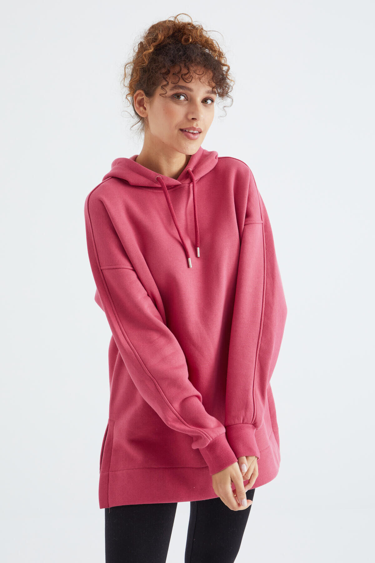 TommyLife Yaban Gülü Reglan Kol Basic Kapüşonlu Oversize Sweatshirt Sweatshirt Tunik - 97242