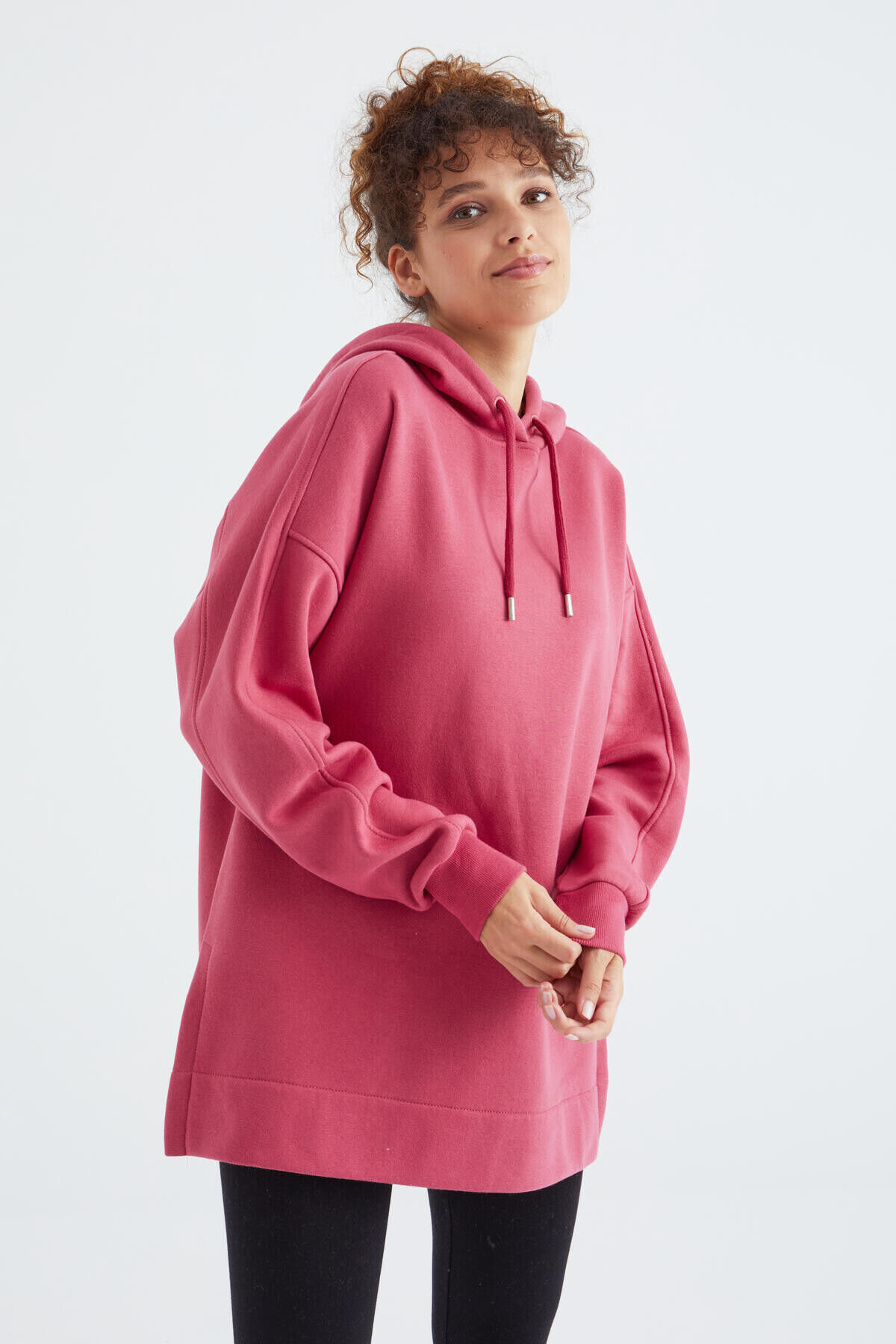 TommyLife Yaban Gülü Reglan Kol Basic Kapüşonlu Oversize Sweatshirt Sweatshirt Tunik - 97242