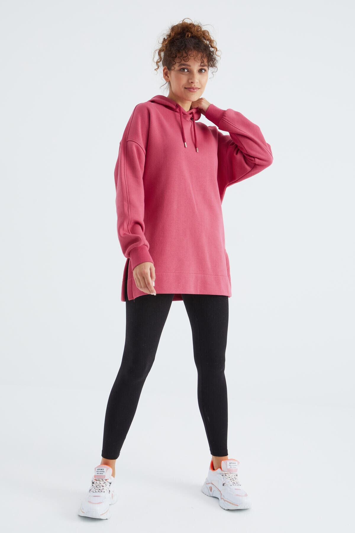 TommyLife Yaban Gülü Reglan Kol Basic Kapüşonlu Oversize Sweatshirt Sweatshirt Tunik - 97242