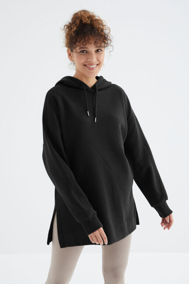 TommyLife Oversize Kapüşonlu 2li Paket Siyah-Çağla Kadın Tunik Sweatshirt - 97242