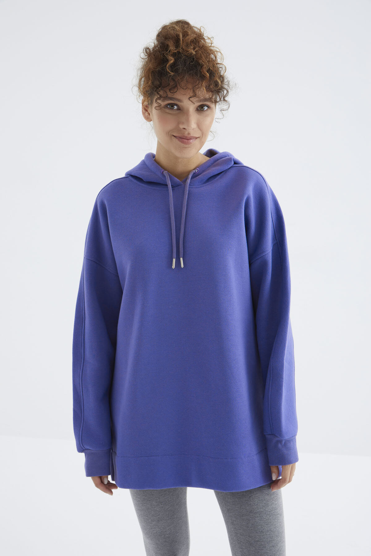 TommyLife Oversize Kapüşonlu 2li Paket Siyah-Eflatun Kadın Tunik Sweatshirt - 97242