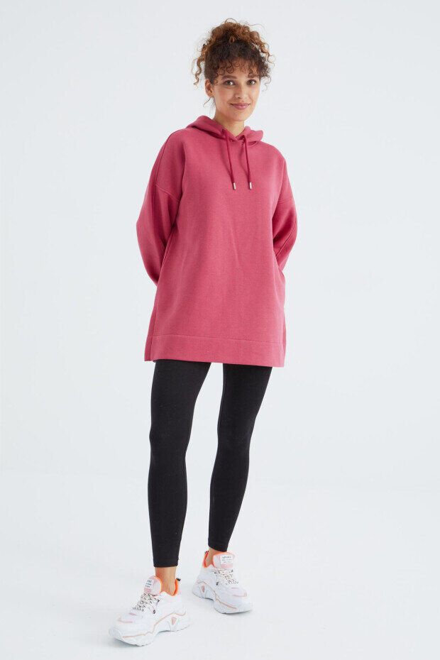TommyLife Oversize Kapüşonlu 2li Paket Yaban Gülü-Deniz Yeşili Kadın Tunik Sweatshirt - 97242