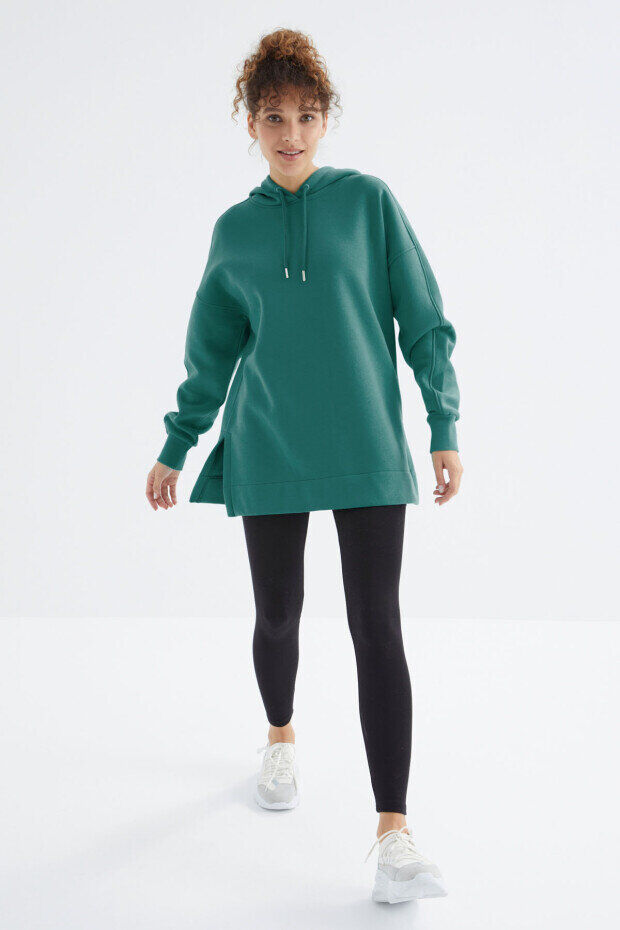 TommyLife Oversize Kapüşonlu 2li Paket Yaban Gülü-Deniz Yeşili Kadın Tunik Sweatshirt - 97242