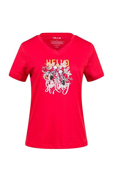 2AS Alone Baskılı V Yaka Kadın T-Shirt 402 2ASALONBAS40215Q