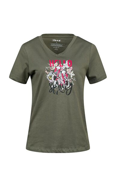2AS Alone Baskılı V Yaka Kadın T-Shirt 402 2ASALONBAS40221417
