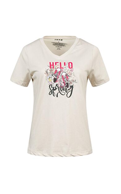 2AS Alone Baskılı V Yaka Kadın T-Shirt 402 2ASALONBAS402KM