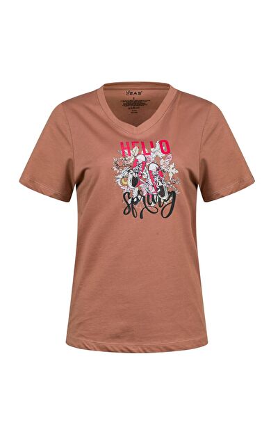 2AS Alone Baskılı V Yaka Kadın T-Shirt 402 2ASALONBAS402088
