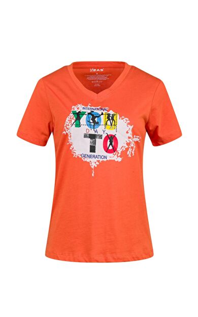 2AS Alone Baskılı V Yaka Kadın T-Shirt 403 2ASALONBAS4030450