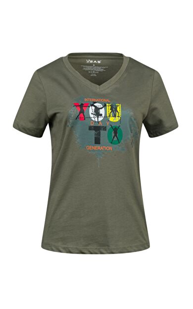 2AS Alone Baskılı V Yaka Kadın T-Shirt 403 2ASALONBAS40321417