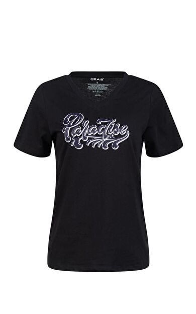 2AS Alone Baskılı V Yaka Kadın T-Shirt 406 2ASALONBAS4060924