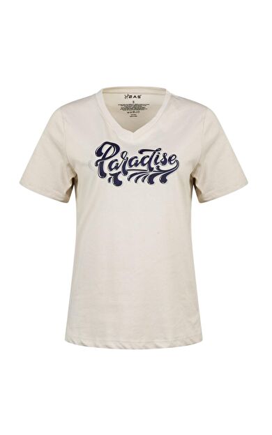 2AS Alone Baskılı V Yaka Kadın T-Shirt 406 2ASALONBAS406KM
