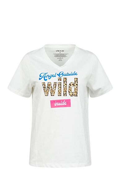 2AS Alone Baskılı V Yaka Kadın T-Shirt 410 2ASALONBAS4100