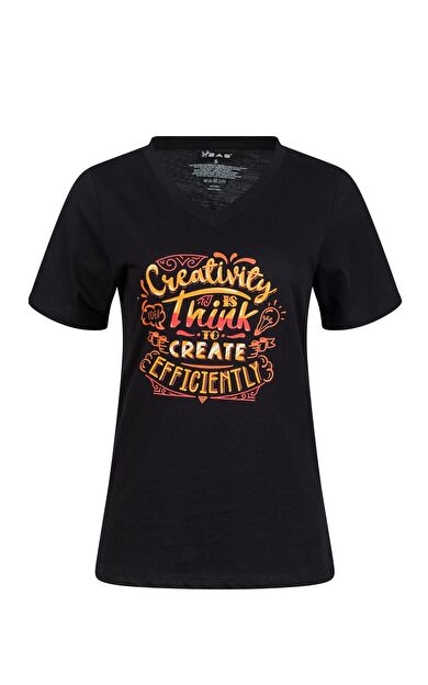 2AS Alone Baskılı V Yaka Kadın T-Shirt 411 2ASALONBAS4110924