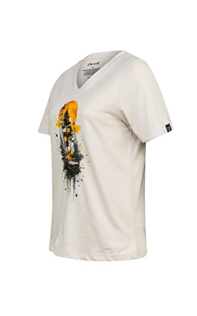 2AS Alone Baskılı V Yaka Kadın T-Shirt 413 2ASALONBAS413KM