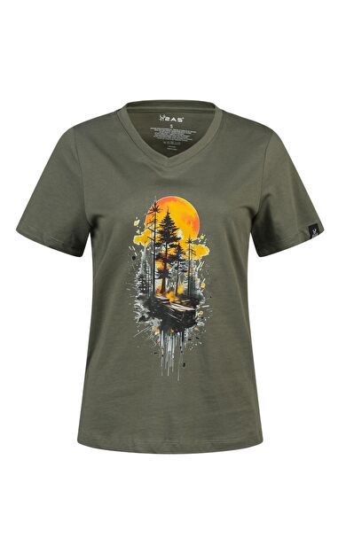 2AS Alone Baskılı V Yaka Kadın T-Shirt 413 2ASALONBAS41321417
