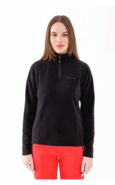 2AS Camila Kadın Yarım Fermuarlı İnce Polar Sweatshirt Siyah