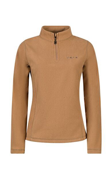 2AS Camila Kadın Yarım Fermuarlı İnce Polar Sweatshirt Camel