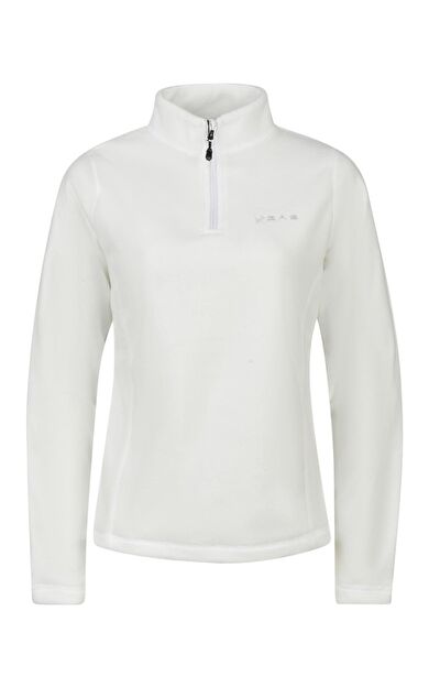 2AS Camila Kadın Yarım Fermuarlı İnce Polar Sweatshirt Beyaz