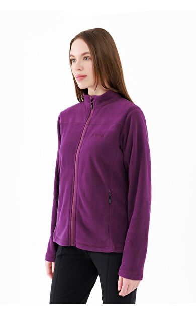 2AS Cara Kadın Tam Fermuarlı İnce Polar Sweatshirt Mor