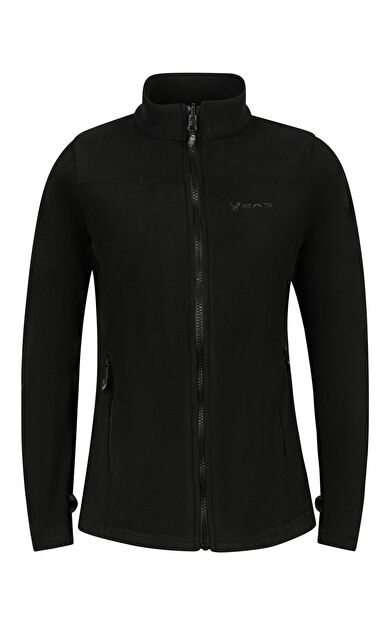 2AS Cara Kadın Tam Fermuarlı İnce Polar Sweatshirt Siyah