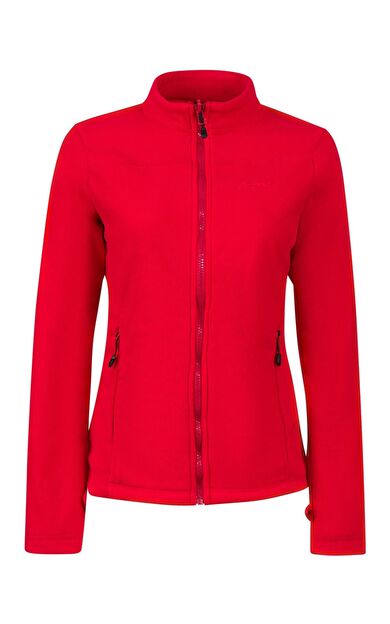 2AS Cara Kadın Tam Fermuarlı İnce Polar Sweatshirt Kırmızı