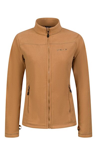 2AS Cara Kadın Tam Fermuarlı İnce Polar Sweatshirt Camel