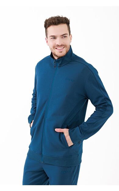 2AS Oreste Erkek İnterlok Tam Fermuarlı Sweatshirt Lacivert