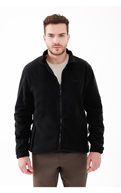 2AS Saka Tam Fermuarlı Erkek Polar Sweatshirt Siyah