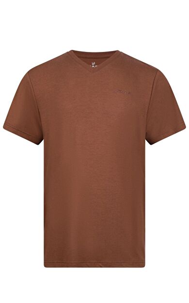 2AS Victor Erkek Viloft V Yaka T-Shirt Kahverengi