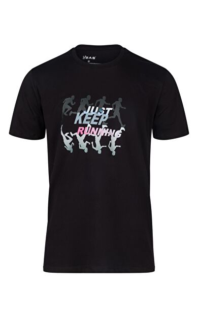 AS Alex Baskılı Erkek Sıfır Yaka T-Shirt Siyah