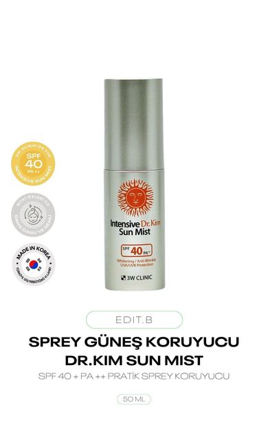 Sprey Formda Güneş Koruyucu Mist SPF 40 PA ++ 3W Clinic Intensive DR.Kim Sun Mist 50 ml