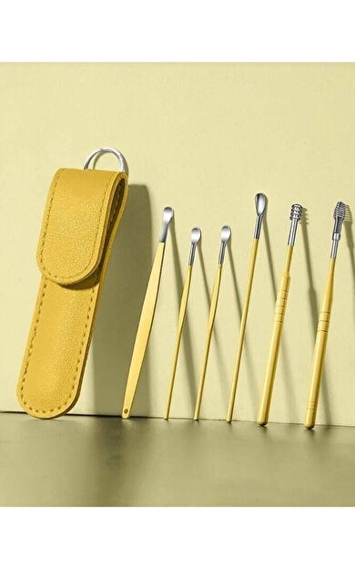 Deri Çantalı 6 Parça Çelik Kulak Temizleme Seti