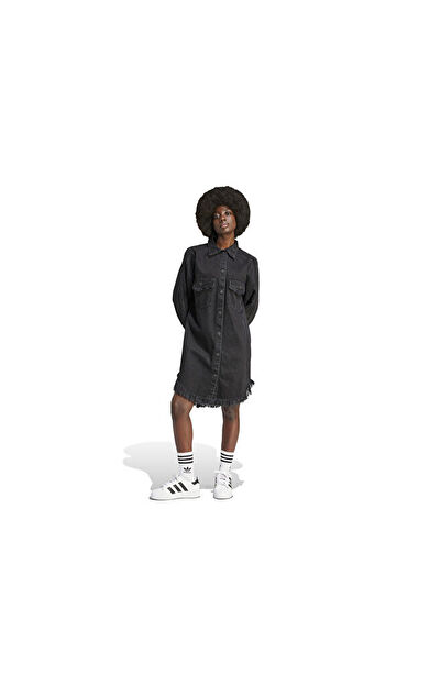 adidas Denim Shrt Dres Kadın Günlük Gömlek Elbise IJ8342 Siyah