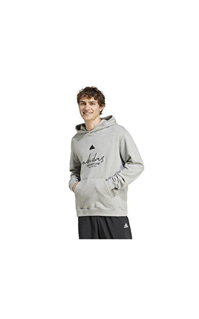 adidas Bl Ft Hd Q3 Erkek Günlük Sweatshirts IX1316 Gri