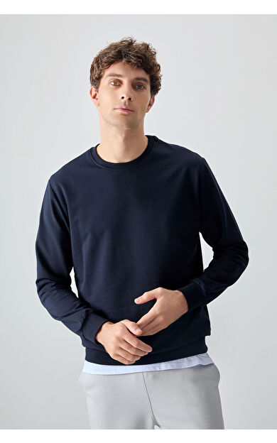 Air Jones Lacivert Pamuk Yumuşak Dokulu Standart Fit Basic Erkek Sweatshirt - 88363