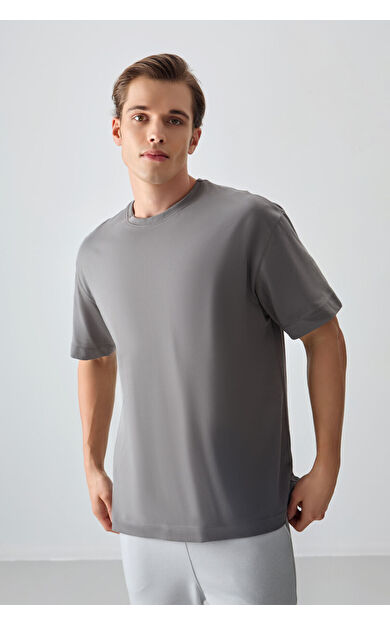 Air Jones Koyu Gri %100 Pamuk Kalın Yumuşak Dokulu Oversize Fit Basic Erkek T-Shirt - 88353