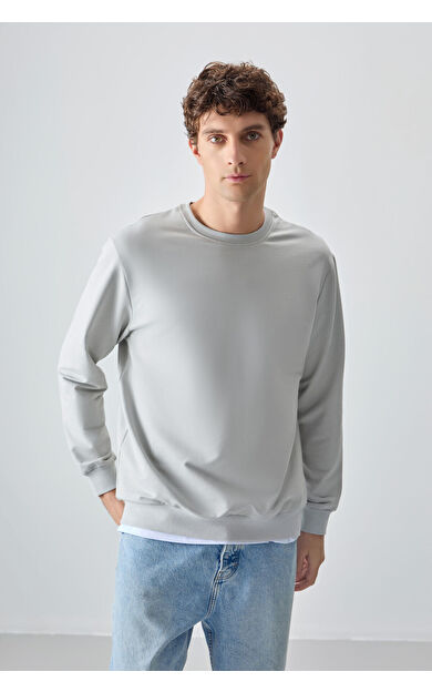 Air Jones Taş Pamuk Yumuşak Dokulu Standart Fit Basic Erkek Sweatshirt - 88363