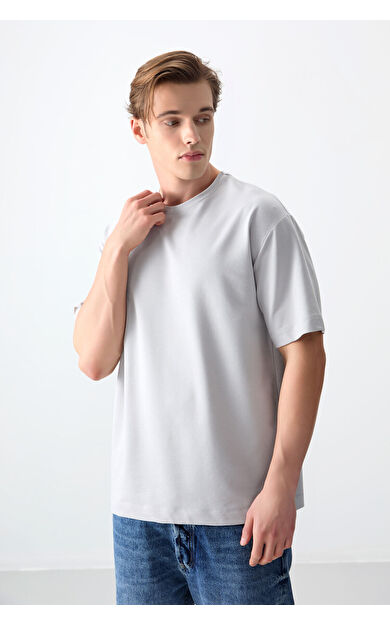 Air Jones Taş Pamuklu Kalın Yumuşak Dokulu Oversize Fit Basic Erkek T-Shirt - 88377