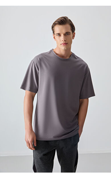 Air Jones Koyu Gri Pamuklu Kalın Yumuşak Dokulu Oversize Fit Basic Erkek T-Shirt - 88377