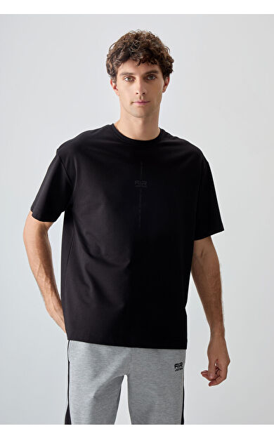 Air Jones Siyah Pamuklu Kalın Yumuşak Dokulu Oversize Fit Baskılı Erkek T-Shirt - 88373