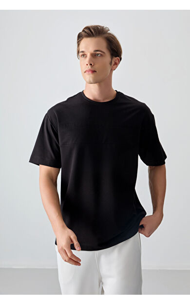 Air Jones Siyah Pamuklu Kalın Yumuşak Dokulu Oversize Fit Basic Erkek T-Shirt - 88378