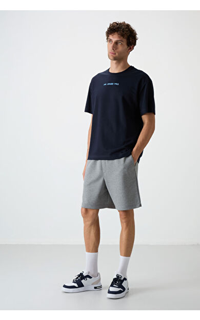 Air Jones Gri Melanj Pamuklu Kalın Yumuşak Dokulu Comfort Fit Basic Erkek Şort - 81274