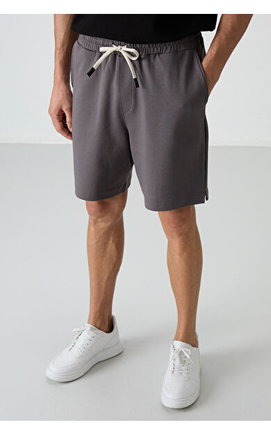 Air Jones Koyu Gri Pamuklu Kalın Yumuşak Dokulu Comfort Fit Basic Erkek Şort - 81274