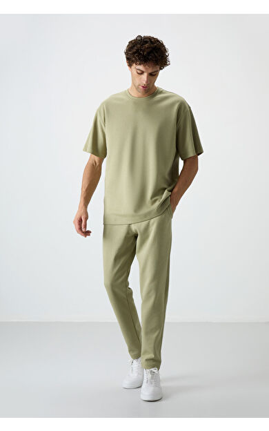 Air Jones Açık Çağla Pamuklu Kalın Yumuşak Dokulu Oversize Fit Basic Erkek Eşofman Takım - 85251