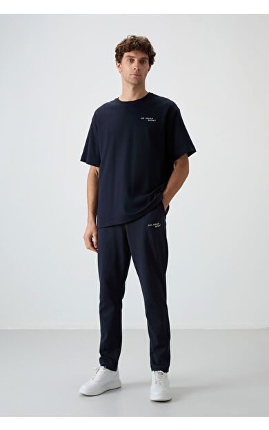 Air Jones Lacivert Pamuklu Kalın Yumuşak Dokulu Oversize Fit Nakışlı Erkek Eşofman Takım - 85252