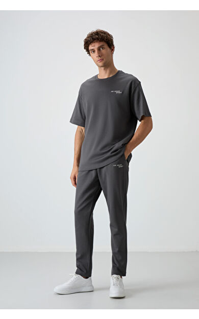 Air Jones Haki Pamuklu Kalın Yumuşak Dokulu Oversize Fit Nakışlı Erkek Eşofman Takım - 85252