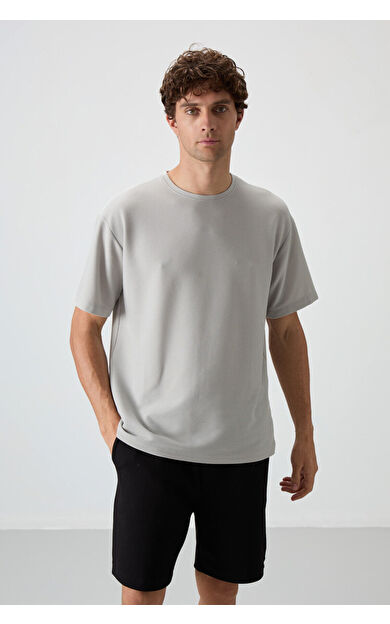 Air Jones Taş Waffle İnterlok Yüzeyi Dokulu Oversize Fit Basic Erkek T-Shirt - 88379